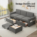 Advwin 3 Seater Sofa 197cm with Storage Ottoman Grey