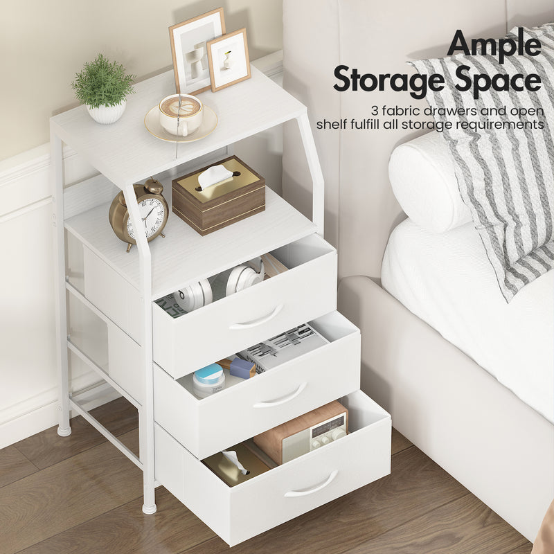 Advwin Bedside Table White w/ 3 Fabric Drawers (Pre-Order)