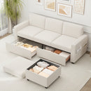 Advwin 3 Seater Sofa 197cm with Storage Ottoman Beige