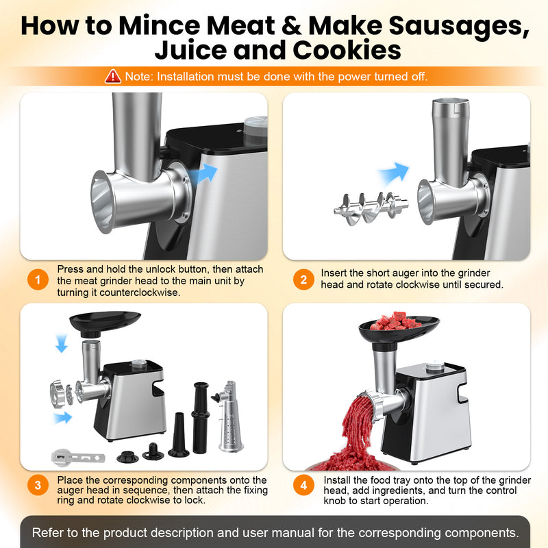 Advwin 8-IN-1 Electric Cheese Grater Multi Meat Grinder