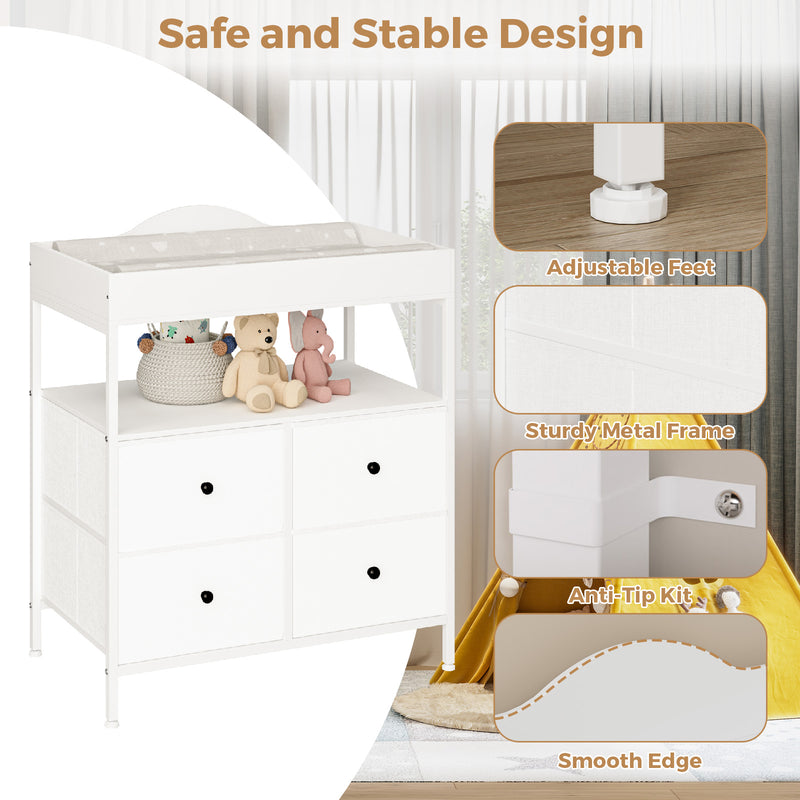 Advwin Baby Changing Table w/ 4 Storage Drawers