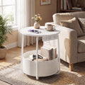 Advwin Round End Table w/ Charging Station & Fabric Basket
