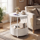 Advwin Round End Table w/ Charging Station & Fabric Basket