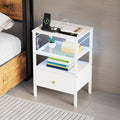 Advwin 3-Tier Bedside Table with Fabric Drawer and Lights