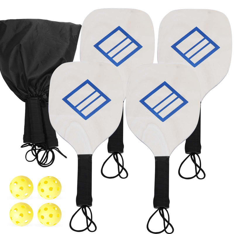 Advwin Wood Pickleball Paddle Set of 4 with 4 Balls and 1 Carry Bag