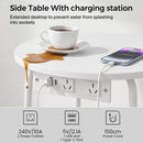 Advwin Round End Table w/ Charging Station & Fabric Basket