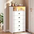 Advwin Dresser Chest of 5 Drawers with Mirror & LED Lights