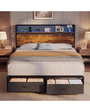 Advwin LED Bed Frame w/ Charging & 2 Drawers