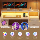 Advwin L Shaped Computer Desk with LED Lights White
