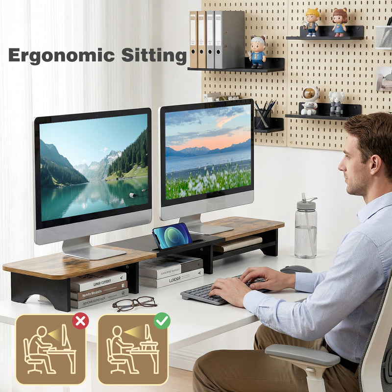 Advwin 100cm Dual Monitor Stand with Storage