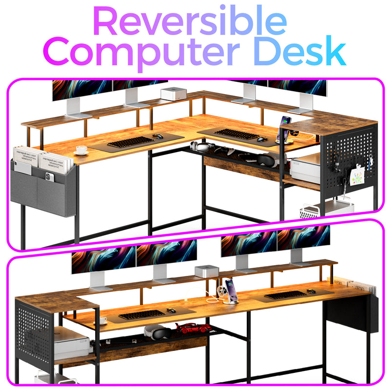 Advwin 150cm L Shaped Computer Desk w/ LED Lights