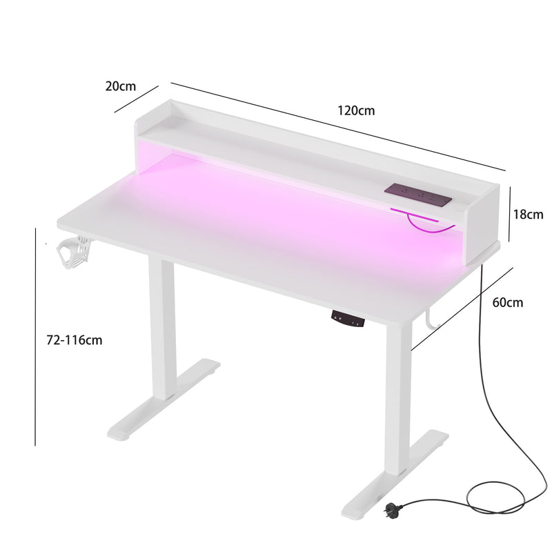 Advwin LED RGB Light Electric Standing Desk White