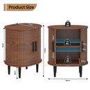 Advwin Oval Side Table w/ Fluted Sliding Doors &  Storage