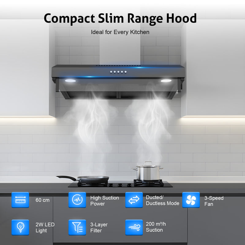 Advwin 60cm Range Hood Compact Wall Mount Design