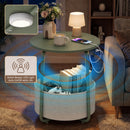 Advwin Round End Table w/ Charging Station & Fabric Basket