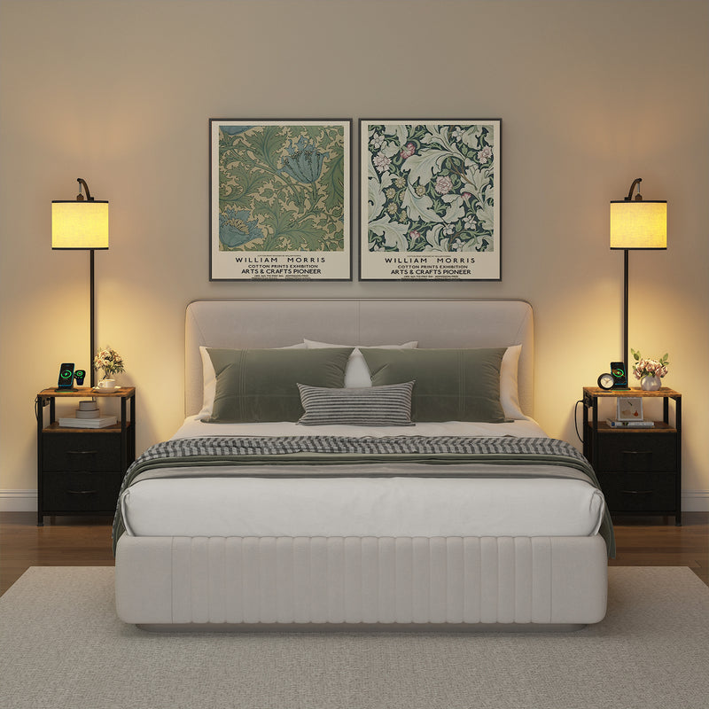 Advwin Floor Lamp with Table & 2 Drawers Nightstand