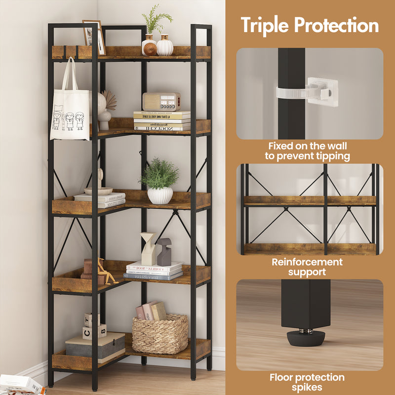 Advwin 5-Tier Corner Bookshelf Convertible L Shaped Bookcase