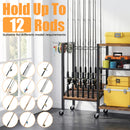Advwin Fishing Rod Rack with Wheels & 3-Tier Shelves