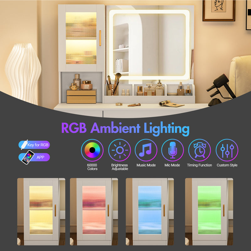 Advwin Dressing Table with LED Mirror & RGB Cabinet White