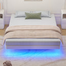 Advwin Velvet Upholstered Floating Bed Frame w/ LED