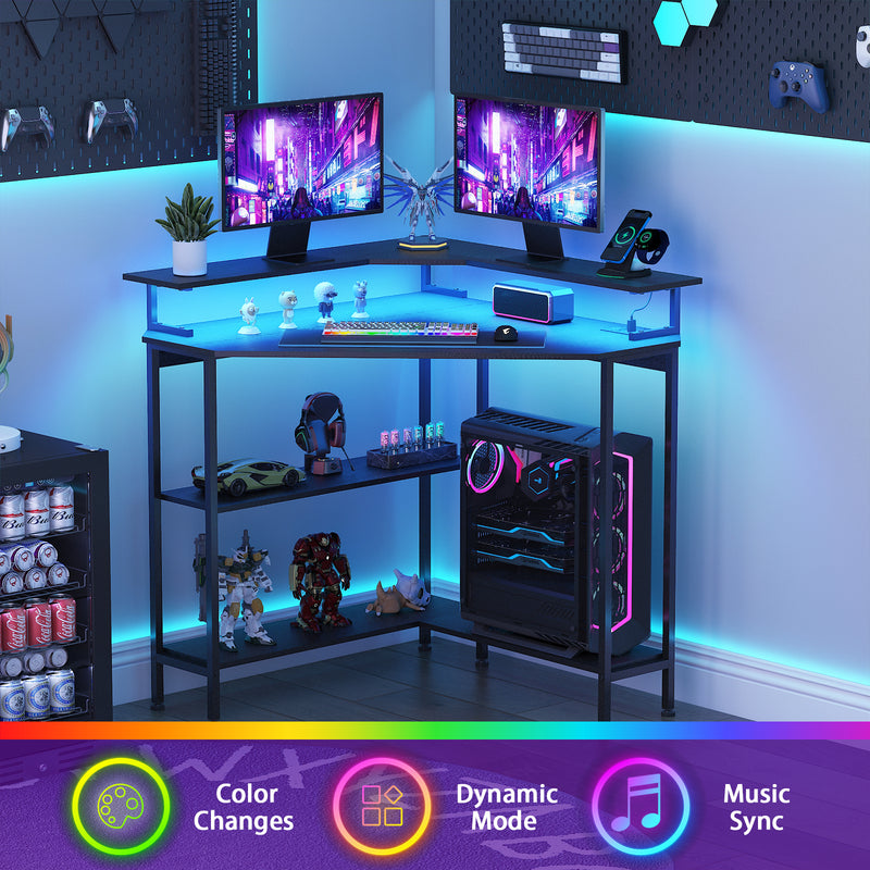 Advwin Corner Desk Triangle LED Gaming Desk