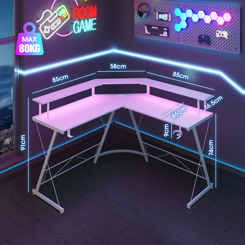 Advwin L Shaped Gaming Desk with LED Lights