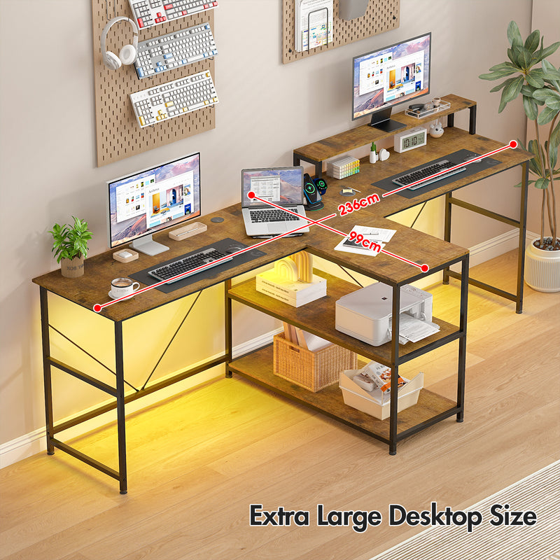 Advwin 236cm 2 Person LED Computer Desks w/ Power Outlets