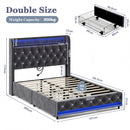 Advwin LED Bed Frame with Velvet Upholstered Headboard