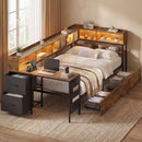 Advwin Single Corner Bed Frame with Desk and Bookcase