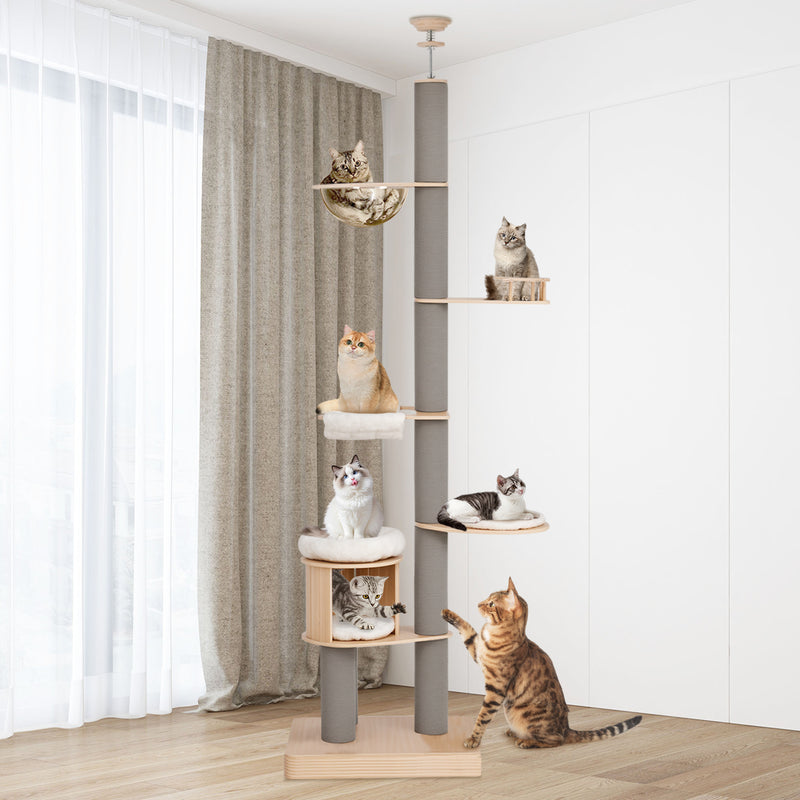 Advwin Tall Floor to Ceiling Cat Tree Adjustable Grey