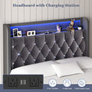 Advwin LED Bed Frame with Velvet Upholstered Headboard