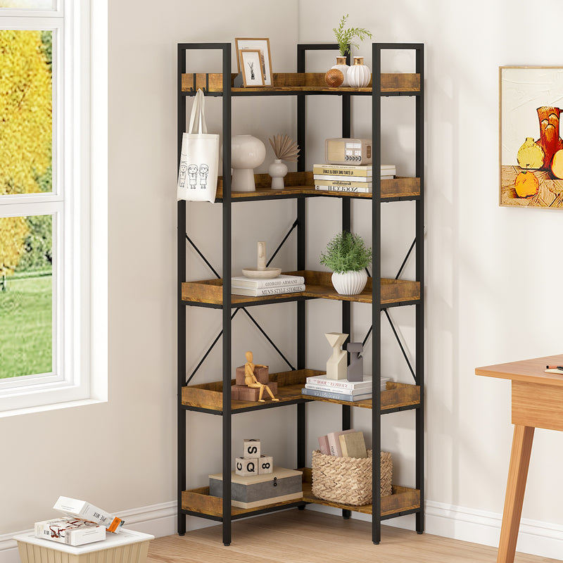 Advwin 5-Tier Corner Bookshelf Convertible L Shaped Bookcase