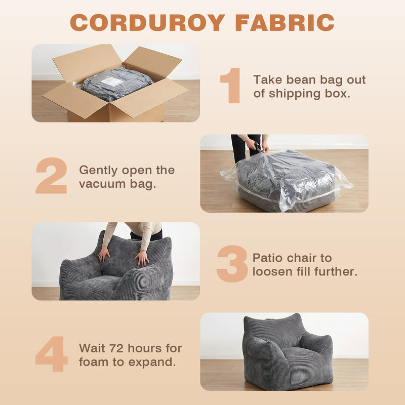 Advwin 83*90cm Corduroy Bean Bag Chair with Backrest