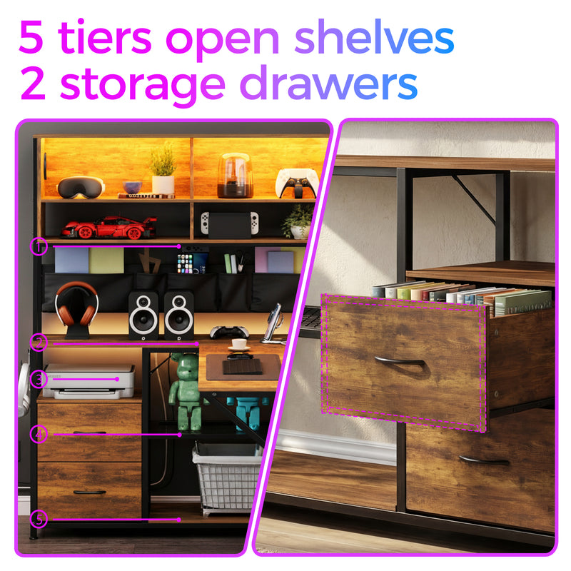 Advwin L Shaped Gaming Desk with LED Lights 130cm