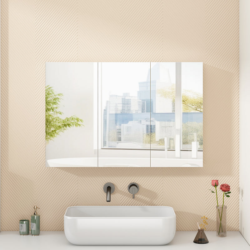 Advwin 3 Door Bathroom Mirror Cabinet Wall Mounted White