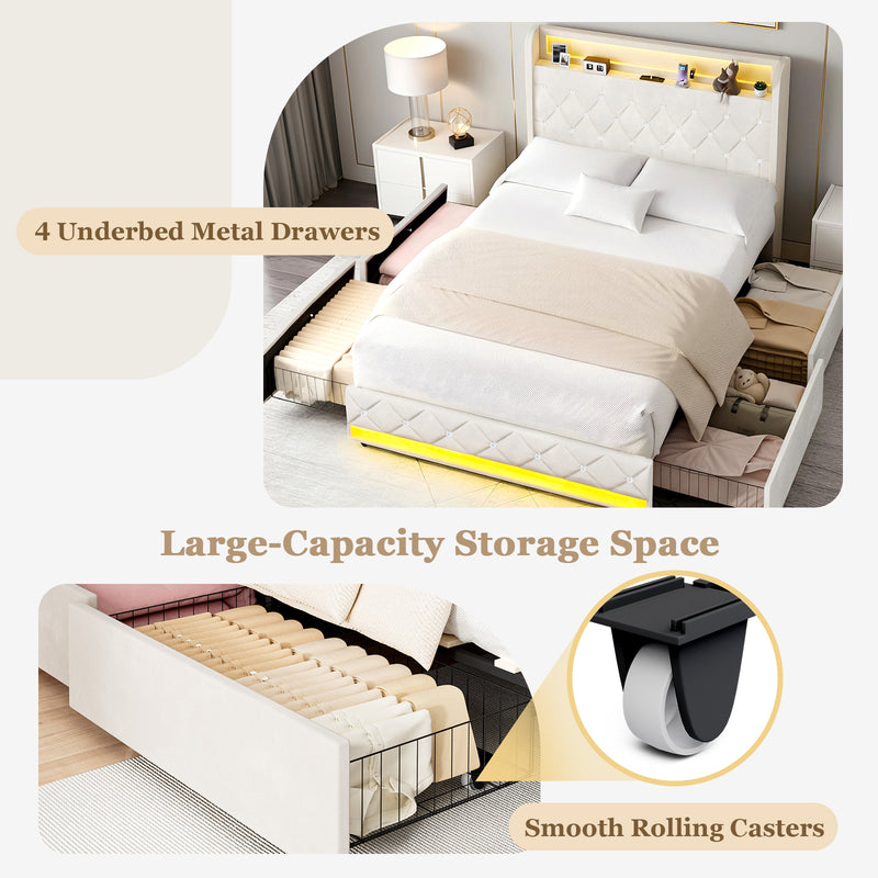 Advwin Bed Frame with Velvet Upholstered Headboard