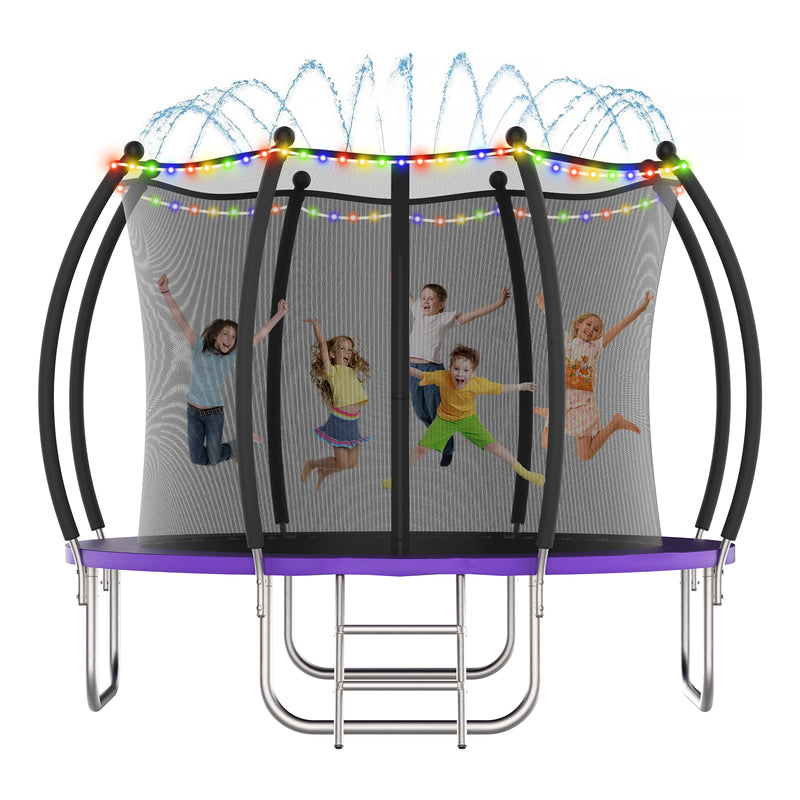 Advwin 10FT Outdoor Trampoline w/Sprinkler & LED Lights