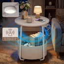Advwin Round End Table w/ Charging Station & Fabric Basket