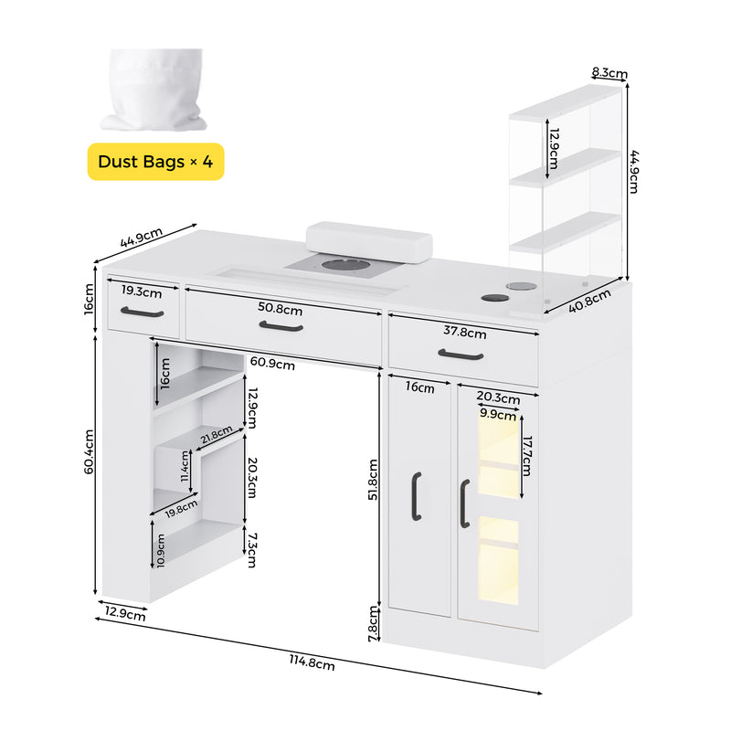 Advwin Manicure Table w/Glass Top Drawer Dust Collector