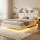Advwin Velvet Floating Bed Frame with LED Lights