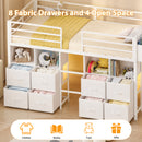 Advwin Low Loft Bed Frame with 8 Drawers & LED Light
