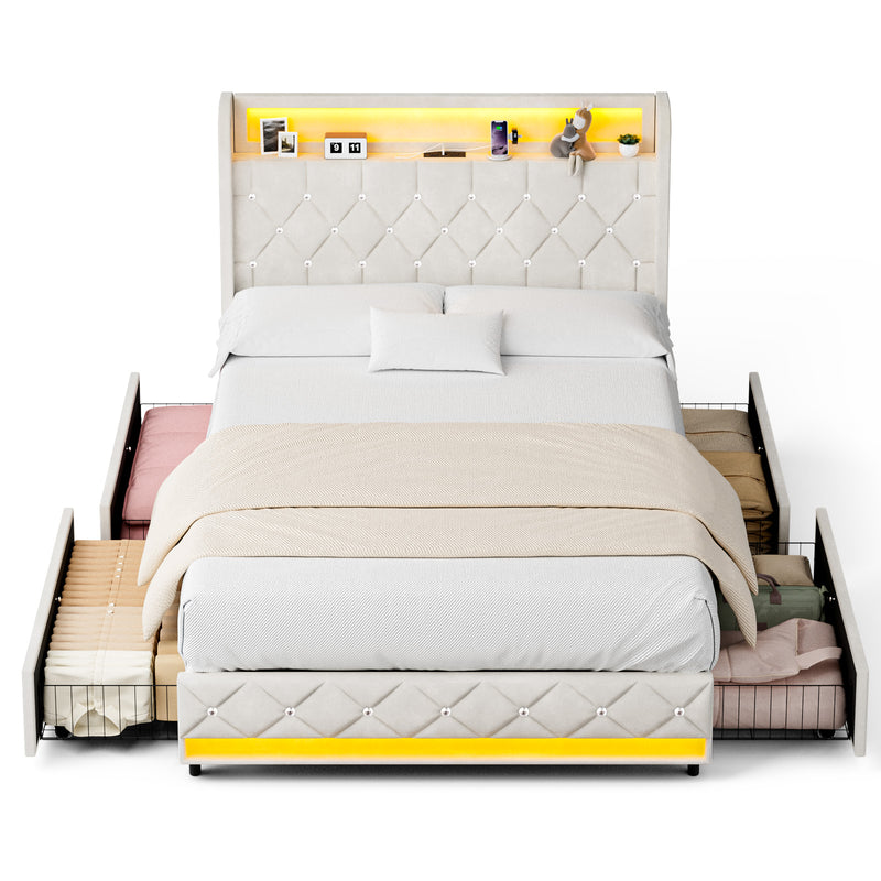 Advwin Bed Frame with Velvet Upholstered Headboard