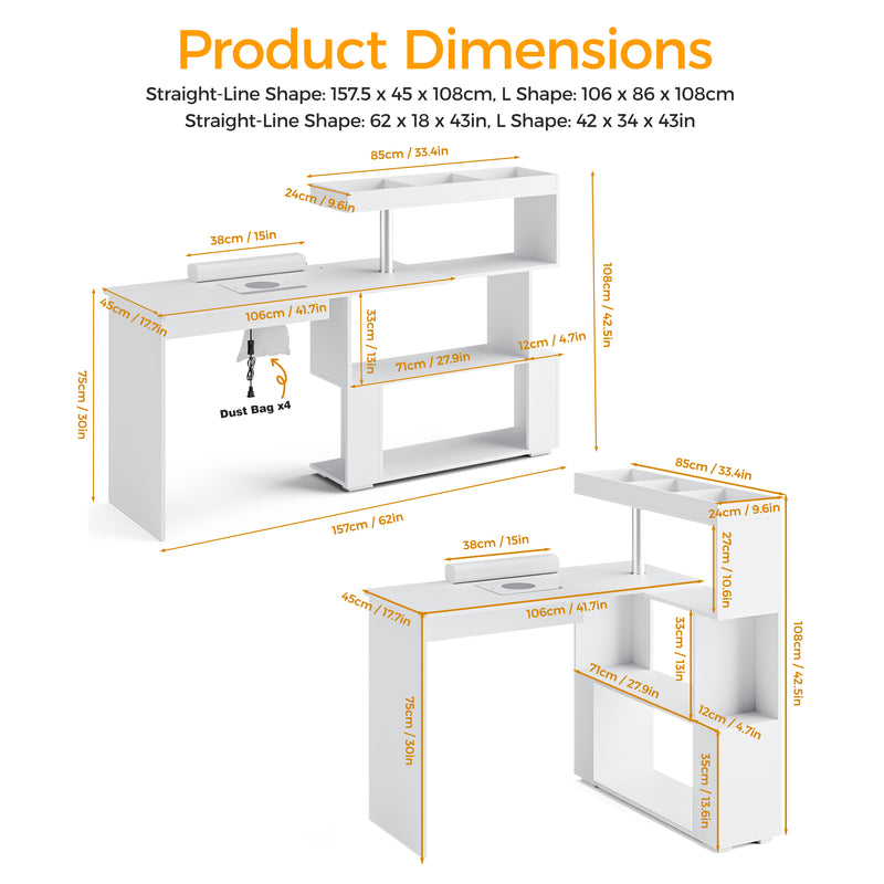 Advwin Manicure Table with Dust Collector Rotating Reversible