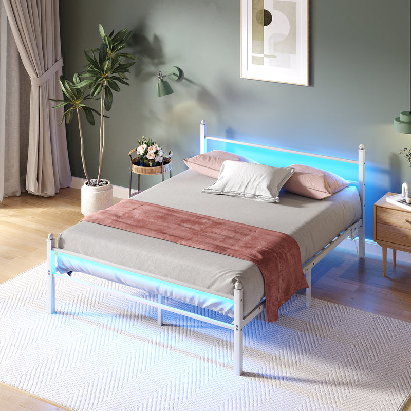 Advwin Metal Platform Bed Frame w/ Headboard White