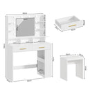 Advwin Dressing Table Stool Set w/ LED Lights & Storage