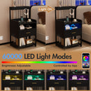 Advwin Bedside Table with Charging Station LED Lights