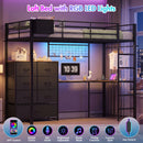 Advwin Loft Bed Frame with L-Shaped Desk & 7 Drawers Single