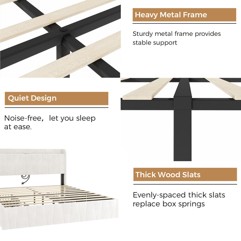 Advwin Bed Frame with Storage Drawers Beige