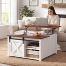 Advwin Square Lift Top Coffee Table with Sliding Barn Door