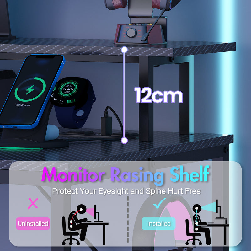 Advwin 150cm Gaming Desk with LED Lights & Storage Shelf
